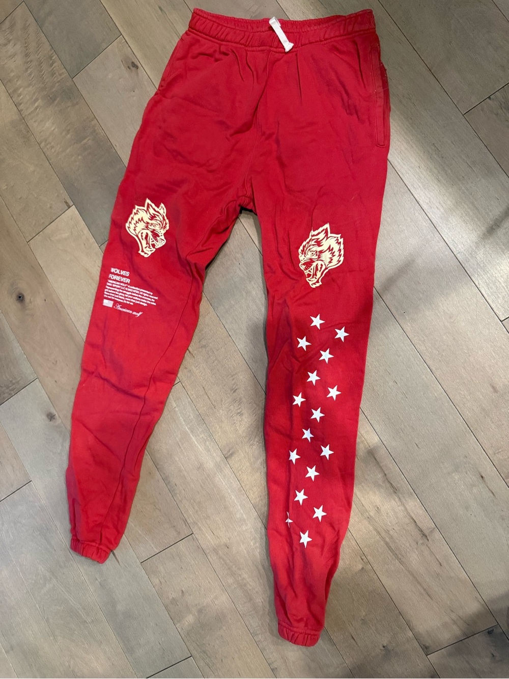 Darc Sport Red Jogger Sweatpants with White Star & Wolf Graphics